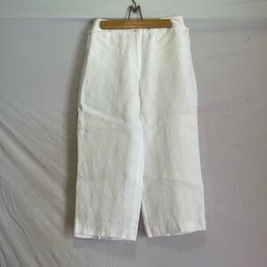 Talbots Petite Sz 10 White Linen Cropped Wide Leg Trousers